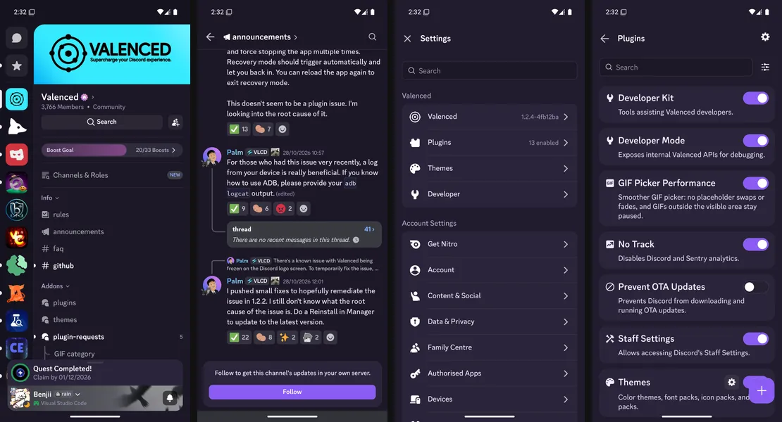 The Dusk starter theme on four screens